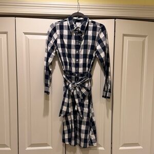 J. Crew Checkered Navy and White Dress
